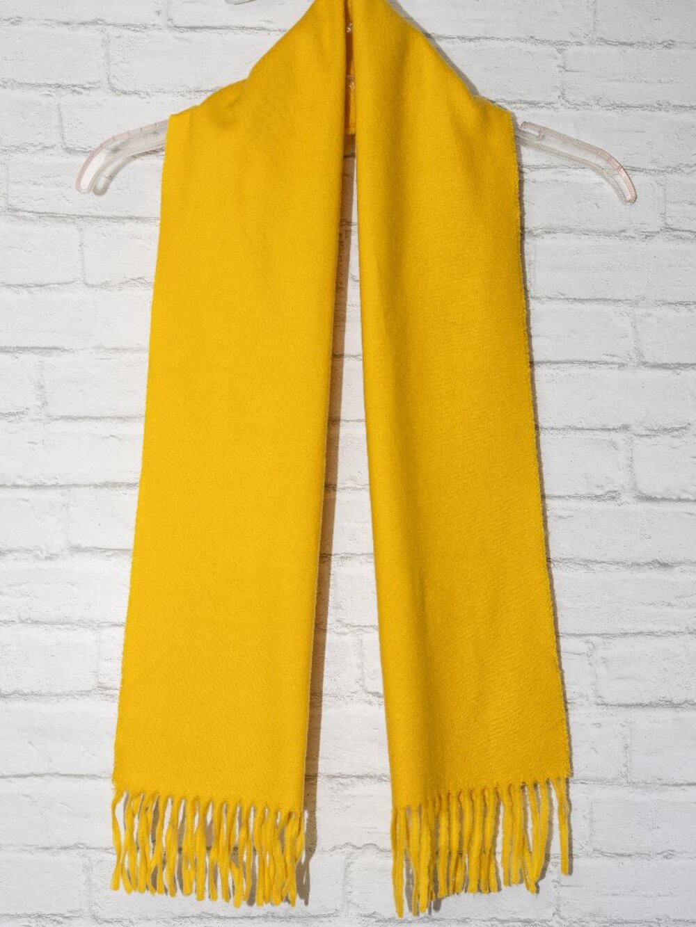 Vintage 80s Sunny Yellow Cashmere Blend Fringe Scarf